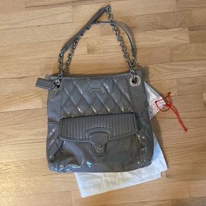Grey Poppy Liquid Gloss Bag with Silver Hardware
